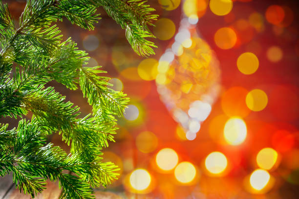 istock Christmas fir tree background copy space with glowing Christmas 1431725659