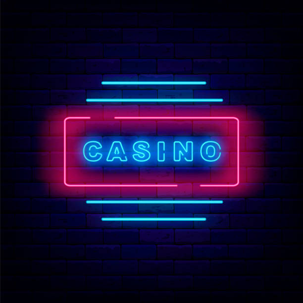 istock Casino neon sign. Geometric border with lines. Shiny typography. Internet gambling game. Vector illustration 1431727781