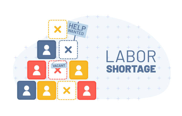 koncepcja niedoboru personelu. ilustracja wektorowa. problem z rekrutacją. geometryczna piramida z nieobecnymi blokami z ludzkimi ikonami. kryzys pracowniczy i kadrowy. - scarcity stock illustrations