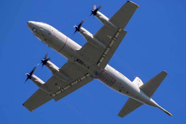 German Navy Lockheed P-3 Orion patrol aircraft in flight. Nordholz, Germany - June 13, 2019
