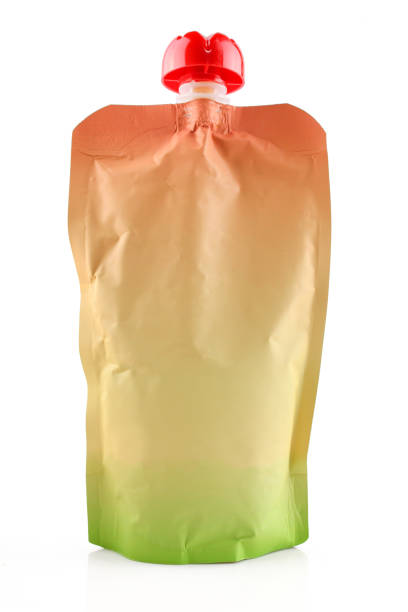 istock Single blank rainbow colored puree bag. Liquid container packaging isolated on white background 1431731667