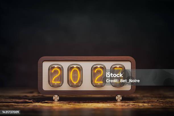 Happy New 2023 Year Vintage Nixie Clock With 2023 Stock Photo - Download Image Now