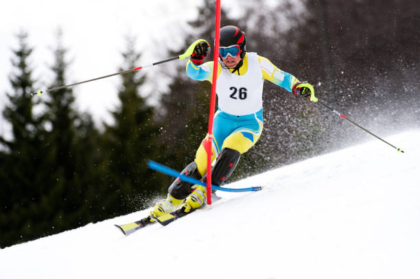 istock Young man at slalom ski race 143174187