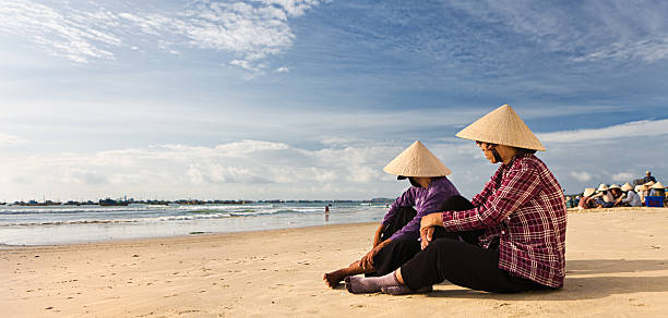 Danang beach view with big waves.\nSouth China Sea - Vietnam.