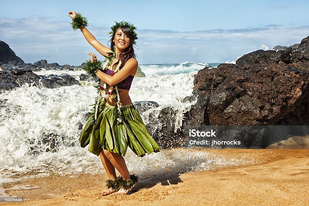 Hawaiian Hula Dancer on Beach  Luau Stock Photo