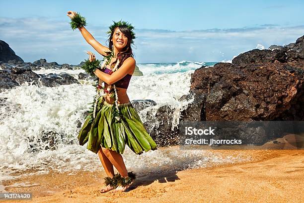 Hawaiian Hula Dancer On Beach Stock Photo - Download Image Now - Luau, Pacific Islands, Hula Dancing