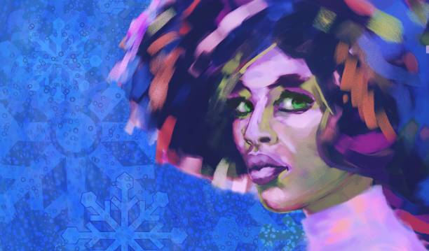 ilustraciones, imágenes clip art, dibujos animados e iconos de stock de pintoresco retrato de una mujer de piel oscura al estilo del impresionismo - blues eyes