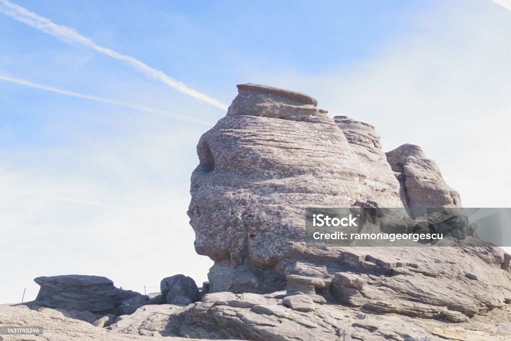 Anthropomorphic megalith - Sphinx of Bucegi - Busteni, Prahova, Romania Bucegi Mountains Stock Photo