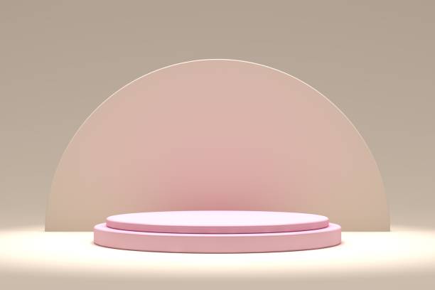 istock Pink podium and minimal white abstract background, 3d rendering geometric shape, Stage for awards on website in modern. 1431745717