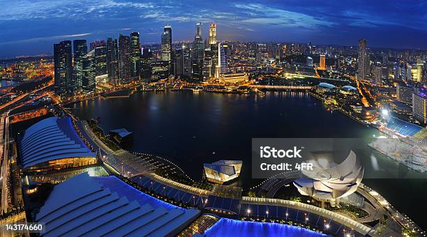 Singapore Marina Bay Skyline Panorama Stock Photo - Download Image Now - Singapore, Singapore City, Night
