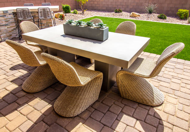 istock Rear Pavers Patio With Table And Six  Wicker Chairs 1431747844