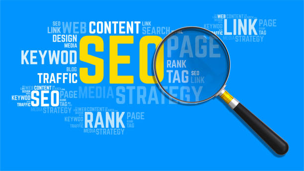 search engine optimization (seo) concept - communication marketing dictionary global communications imagens e fotografias de stock