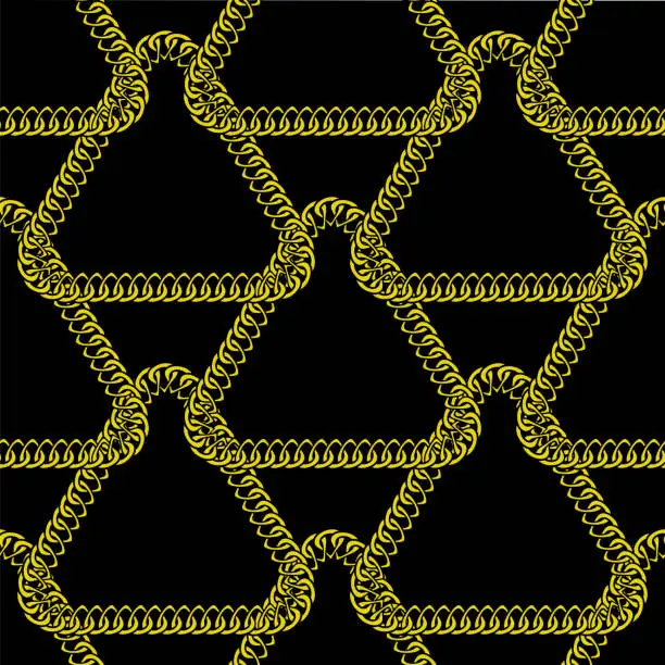 Vector illustration of Gold seamless pattern with hand drawn chain. Perfect for wallpapers, web page backgrounds, surface textures, textile. Isolated on black background