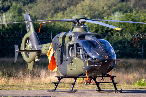 German Army Airbus Eurocopter EC135 helicopter German Army Airbus Eurocopter EC135 helicopter at Kleine-Brogel Airbase, Belgium - September 14, 2019 german armed forces stock pictures, royalty-free photos & images