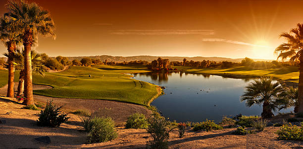 palm desert golfe panorama de paisagem - golf golf course sunrise morning imagens e fotografias de stock