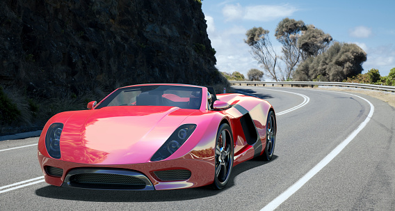 Sports Car on Coastal Road.