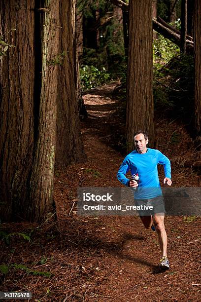 Homem Correr Ao Longo Da Trilha Na Floresta De Sequoias - Fotografias de stock e mais imagens de Correr