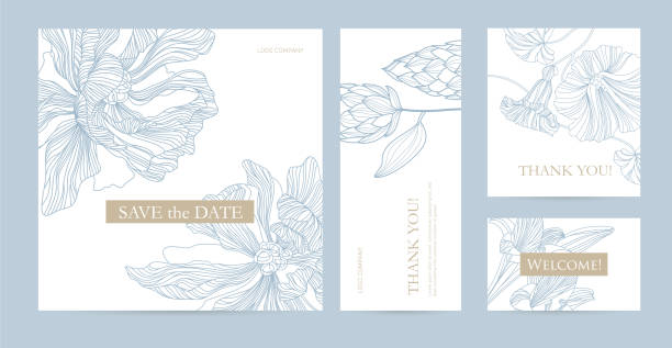 Design template of business and invitation cards with flowers. A set of postcard with the words of gratitude for the hotel, beauty salon, spa, restaurant, club. Vector illustration floral menu card stock illustrations