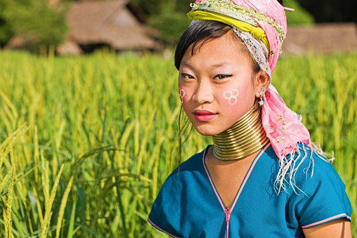 Kyaiktiyo, Myanmar - oct  31, 2012: portrait  of a young woman  during  pilgrimage to  Golden Rock for the Festival of Lights