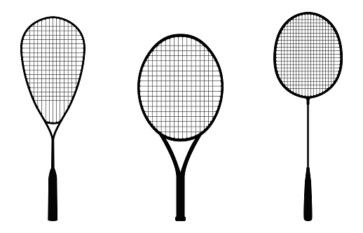 Silhouettes of squash, tennis and badminton rackets. Vector illustration