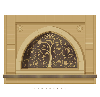 Ahmedabad City - Sidi Saiyyed Mosque - Jali - Illustration as EPS 10 File