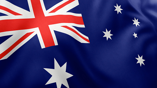 Australian Flag Low Angle Close up, 3D Render