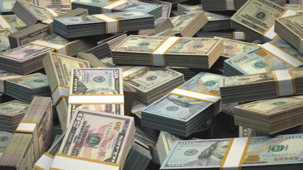US American Dollars / Piled Money Bundles Stacked United States Dollars / USD $ / American Banknotes / USA Money Bills, 3D Render million dollar stock pictures, royalty-free photos & images
