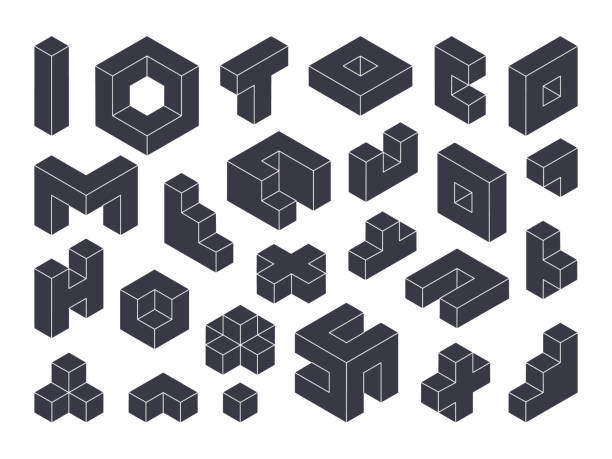 Isometric puzzle blocks, game geometric shapes. Logic game cubes, 3d constructor blocks elements vector illustration collection. Mosaic blocks set Isometric puzzle blocks, game geometric shapes. Logic game cubes, 3d constructor blocks elements vector illustration collection. Mosaic blocks set weighing in stock illustrations