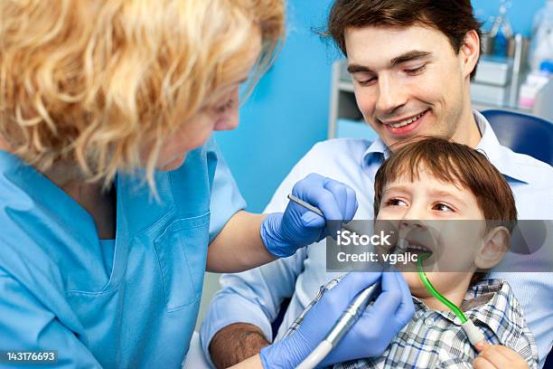 Father And Child At Dentist Office Stock Photo - Download Image Now - Boys, Dentist, Father