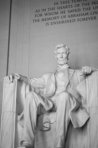 Washington, DC - March 15 2022: Lincoln Statue at the Lincoln Memorial