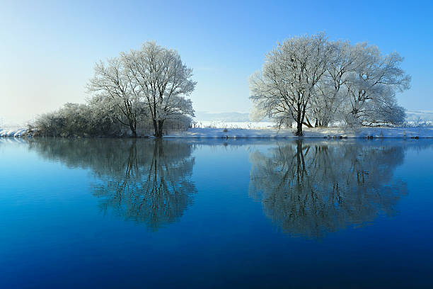istock Frozen Winter Landscape with Trees Reflecting in River 143176700