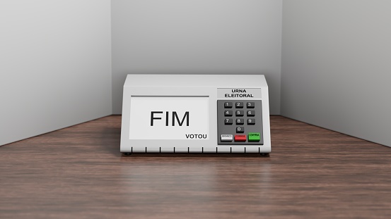 3d rendering of electronic voting machine used in Brazil in elections, written in portuguese \