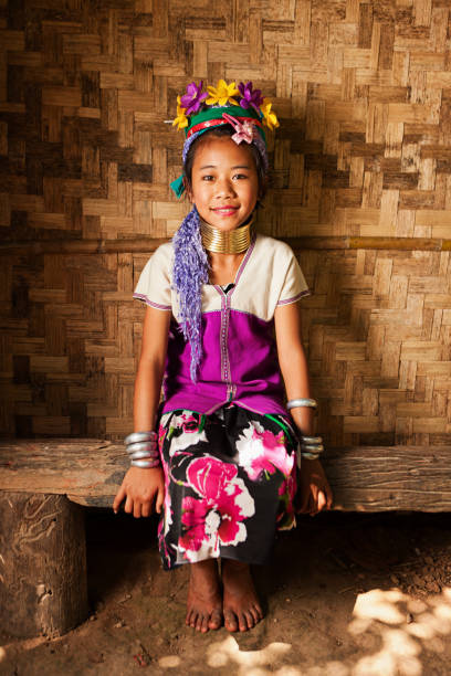 Portrait of little girl from Long Neck Karen Tribe  padaung tribe stock pictures, royalty-free photos & images