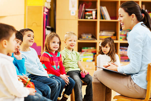 istock Kindergarten teacher reading to children 143177656