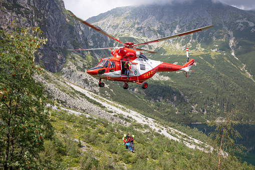 Tatra Mountains, Poland - August 2022: Mountain Rescuers, TOPR, Tatrzaskie Ochotnicze Pogotowie Ratunkowe