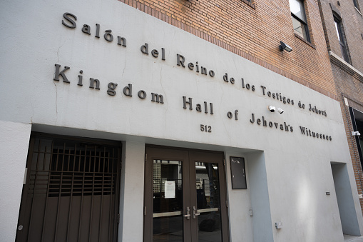 New York, NY, USA - June 3, 2022: The Kingdom Hall of Jehovah's Witnesses on West 20th Street.