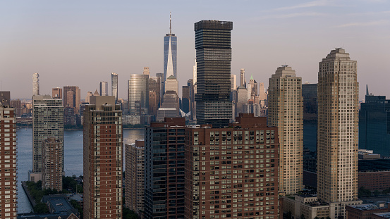 New York, NY.  December 8/2022.    NYC skyline looking south to lower Manhattan at dusk. Image taken on a late fall afternoon.