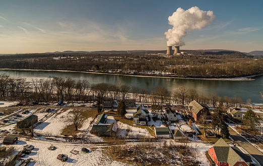 Nuclear power generation plant in Pennsylvania on a sunny winter day.