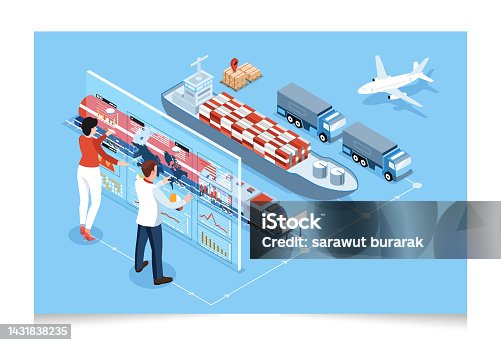 istock 3D isometric Global logistics network concept with Transportation operation service, Export, Import, Cargo, Air, Road, Maritime delivery. Vector illustration EPS 10 1431838235