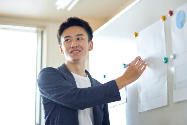 istock Young Japanese business giving a presentation 1431838525