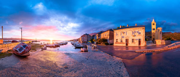 istock Town of Karlobag on Adriatic coast sunset panoramic view 1431844080