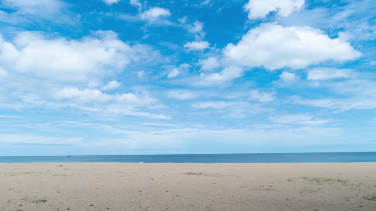 Time lapse of the bright skies, the clouds of the beautiful beaches and the sea. Pran Buri Beach of Prachuap Khiri Khan province, Thailand