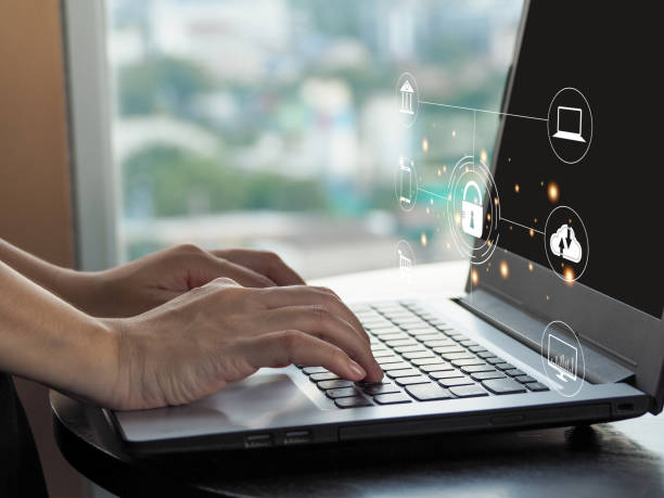 istock Hands of a business woman making internet security connections 1431847305