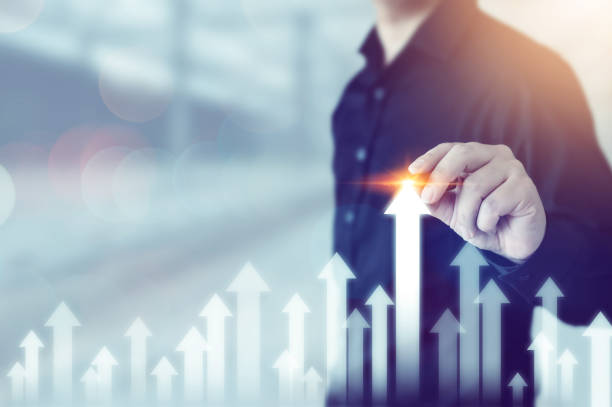 istock Business development to success and growing growth concept. Businessman pointing arrow graph corporate future growth plan 1431849317