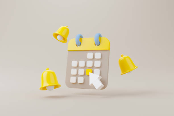 istock Yellow notification bell ringing and calendar deadline on brown background. 3d rendering illustration 1431849409