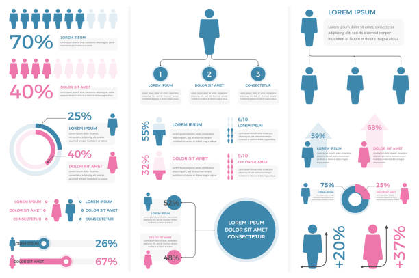 People Infographics People infographics - diagrams, statistics, percents - set of templates with man and woman symbols, vector eps10 illustration homo sapiens stock illustrations