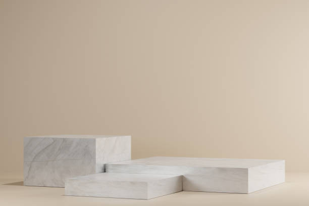 istock 3d background products Show pedestal scenes with geometric platforms white background. with podium. Stand to display cosmetic products on stage. 3D rendering. 1431855290