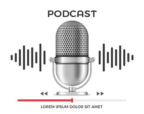 Podcast banner with microphone, sound wave and progress bar, vector eps10 illustration