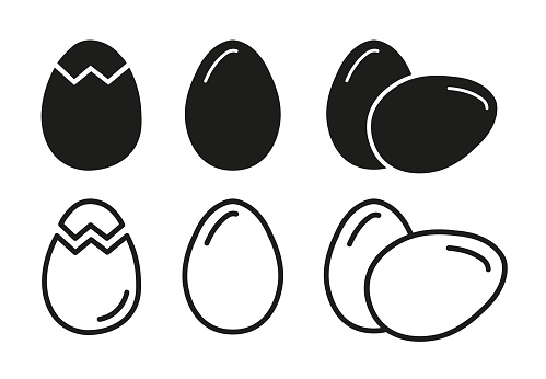 Egg Simple Icon Set. Flat Style Cracked Egg Icon Symbol Vector Illustration