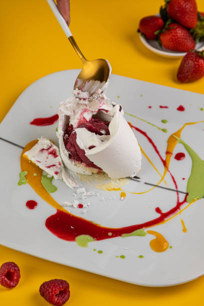 istock Plate with tasty salad mint on yellow background, 1431860573